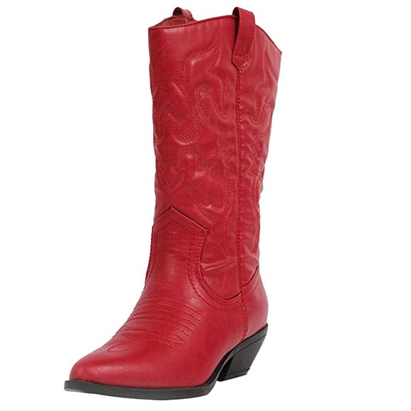 New Red Western Cowboy Mid-Calf Boots - Picture 2 of 3